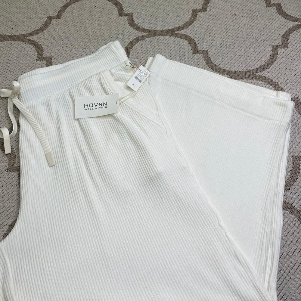 Haven Well Within Ribbed Soft Wide-Leg Pull-On Pants – Cream, XL, NWT
